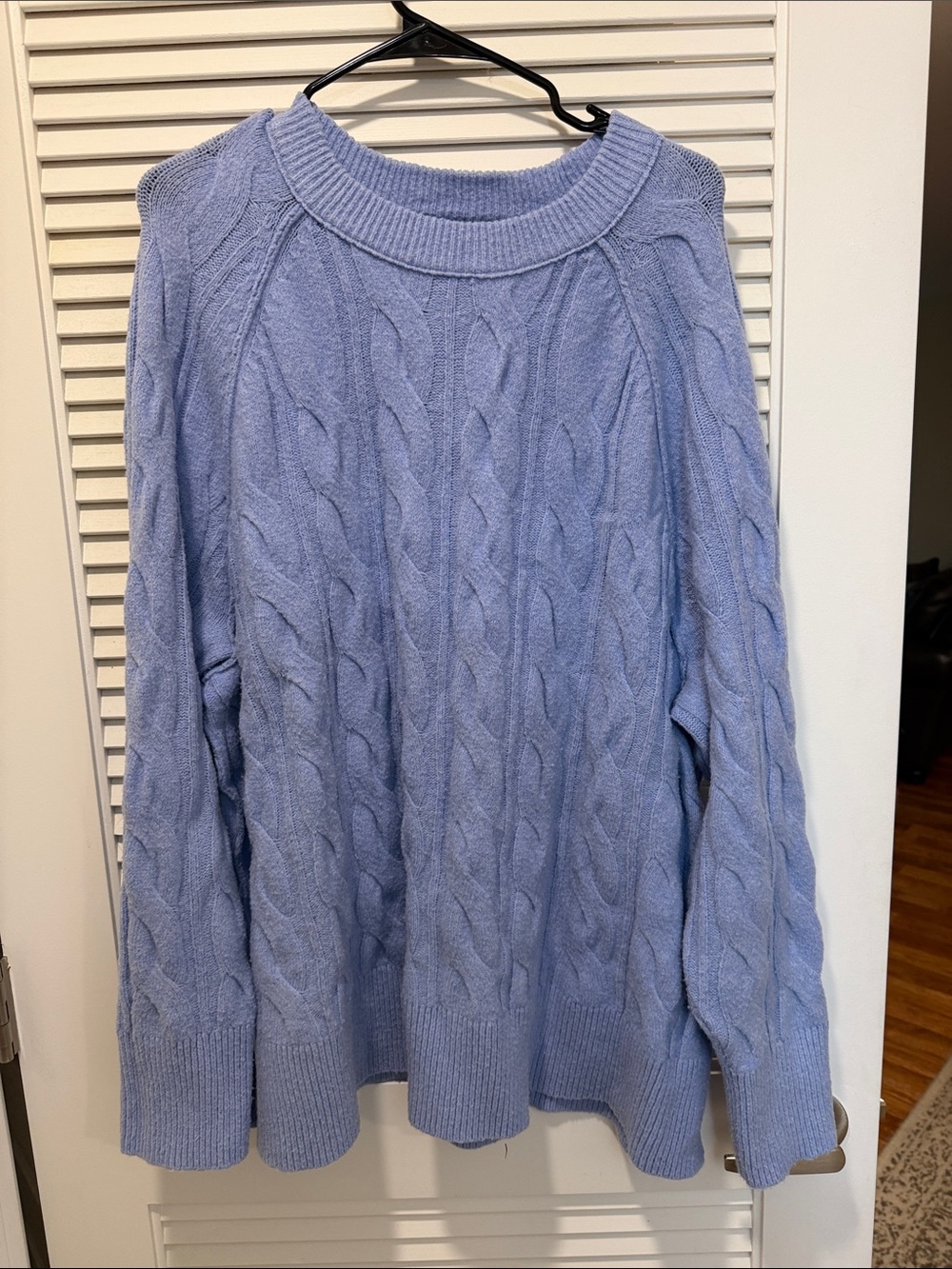 aerie Light Blue Cable-Knit Crewneck Sweater XL